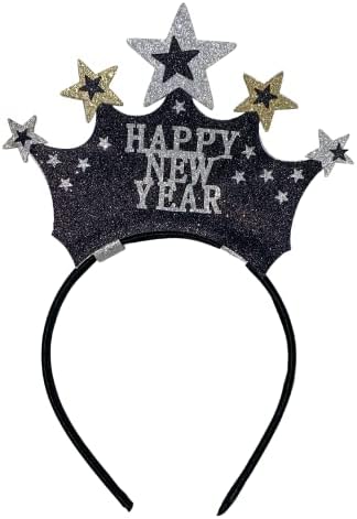 Превръзка на главата честита Нова година със звездните Бопперами и Сребристи гирлянди, 10 Инча