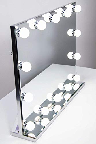 Огледало за тоалетка маса с подсветка на Холивуд, с ярки светодиодни лампи, огледало за тоалетка маса без рамка с подсветка, с 14