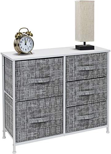 Скрин Sorbus с 5 чекмеджета - Модулна кула за съхранение на мебели за спални, антре, гардеробна, офис - Стоманена рамка, дървена маса, Удобни тъканни кутии (сив / бял)