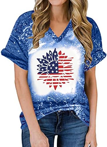 lcepcy Риза с участието на Американски Флаг във формата на Сърце, Дамски Патриотическая Тениска, на 4 юли, С V-образно деколте,