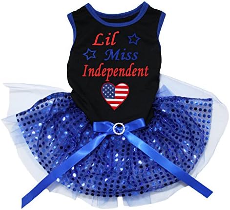 Рокля за кученце Petitebella Lil Miss Independent USA Heart (Black /blue led, XX-Large)