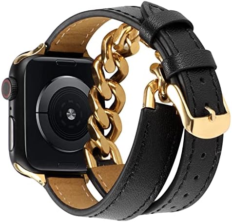 YONWORTH Линк Кожени Въжета, Съвместими с Apple Watch Band 41 мм 40 мм, 38 мм, Необичайна Верига от Неръждаема Стомана, Метални Ковбойская