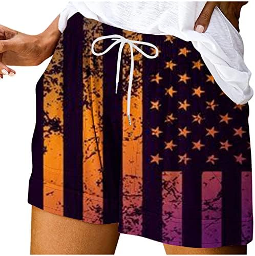Oplxuo Летни къси Панталони за Жени с Флага на сащ, Ежедневни Панталони на Деня на Независимостта, 4 юли, Патриотични Къси