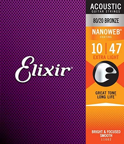 Струни Elixir 80/20 Бронзови Струни за акустична китара с NANOWEB покритие, Леки (.012-.053)