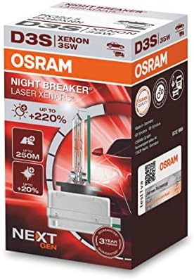 OSRAM XENARC NIGHT BREAKER LASER D3S, ново поколение, яркост 220% повече, ксенонови фарове HID, 66340XNN, сгъваема кутия (1 лампа), бял