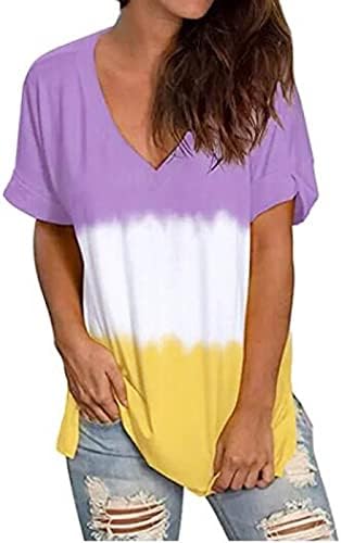 Дамски Есен-Лятна Тениска, Модни Памучен Тениска с Къс Ръкав и V-образно деколте, Графична Блуза, Тениска за Момичета 5K 5K