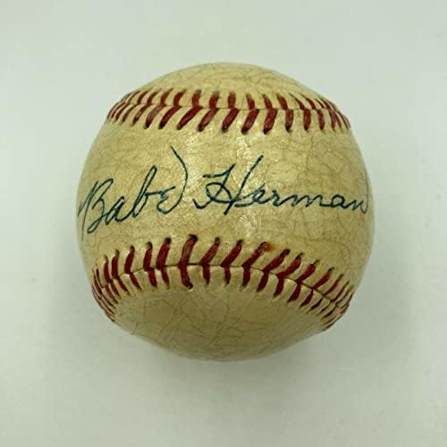 Beautiful Бейб Herman Подписан Сингъл на 1940-те години За бейзбол PSA DNA COA Brooklyn Dodgers - Бейзболни топки с автографи