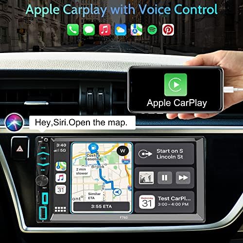 Автомобилна стерео система на двоен Din с гласов контрол Apple Carplay и Android Auto, 7-инчов HD LCD монитор със сензорен екран, Bluetooth,