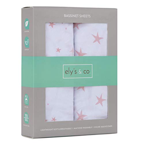 Ely's & Co. Чаршаф за люлка от Трикотажного памук, 2 опаковки за Малко Момиче - Прашни-Розово и Лилаво-розови Звезди