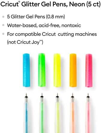 Гел химикалка с пайети Cricut (комплект от 5 броя), даващ блясък открыткам, хартия, декора и много други, за използване с машини за рязане на Cricut Maker и Разгледайте (Medium Point,