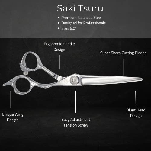 Ножица за подстригване на коса Saki Tsuru - Полиран японската стомана - 6 Ножица за фризьори и стилисти - Винт с накатанным пръст