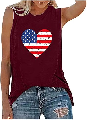 Ризи 4 юли, Върховете на Бретелях за Жени, Тениски Без Ръкави, с U-образно Деколте, Американския Флаг на Звезди и Ленти, Туника