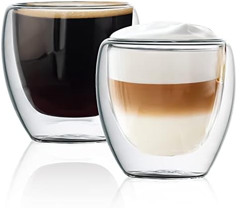 Стъклени чаши за Кафе Wisolt с двойни стени, 250 мл, чаши за Кафе за Еспресо, Комплект от 2 Прозрачни Изолирани Чаши за