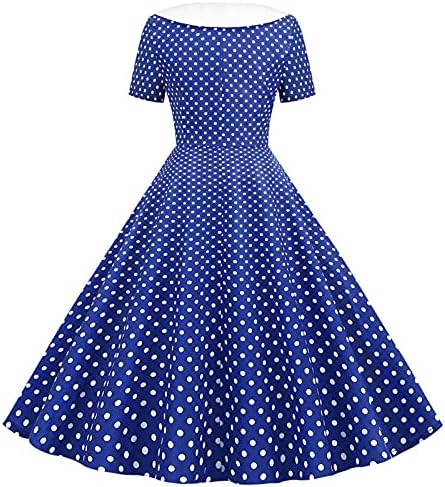 xipcokm Женски Винтажное рокля на 1950-те години Трапецовидна форма В стил Хепбърн, Коктейлни Рокли-Люлка С Къс ръкав на Полка точки,