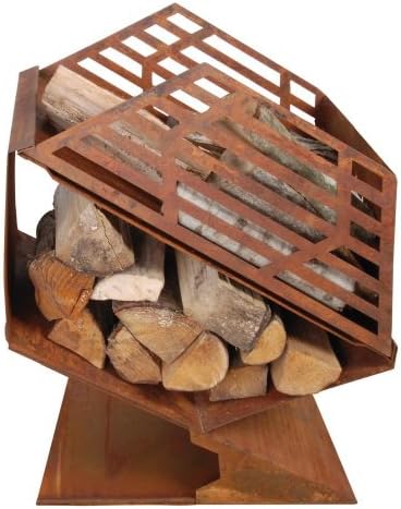 Камина Esschert Design с чекмедже за съхранение на дърва за огрев, 24 на 13 на 26 инча