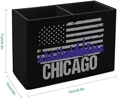 Силует на Чикаго, на американския флаг, поставки за моливи от изкуствена кожа, многофункционален настолен контейнер за моливи, органайзер