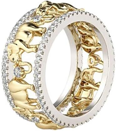 8Ninegift Чиста Мед Античен Златен Цвят Щастливо 3D Пръстен със Слон Романтичен Пръстен с Цирконий за Мъже/Жени Бижута (7)