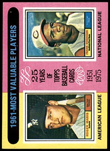 1975 Topps 199 1961 MVP Роджър Maris / Франк Робинсън Синсинати Янкис / Червени (Бейзболна картичка) EX / MT + Янкис / Червени