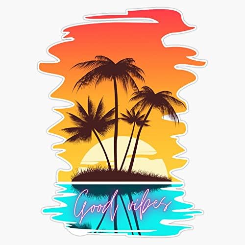 Vinyl Стикер Good Vibes palm trees sunset Броня 5 инча, R3-OCEAN-ЕТИКЕТИ-1730