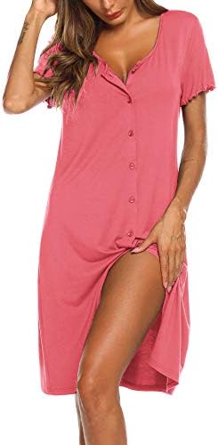 Ekouaer/ дамска нощница с къс ръкав, нощна риза с копчета, дрехи за сън с V-образно деколте, пижамное рокля