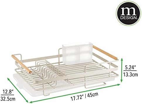 Модерна Метална сушилня за кухненски съдове mDesign с Пластмасово чекмедже за прибори за хранене, водосточни дъска и дръжки