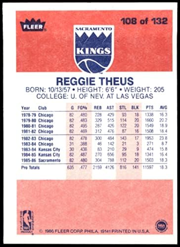 1986 Fleur # 108 Реджи Теус Сакраменто Кингс (баскетболно карта) NM/ MT Kings UNLV