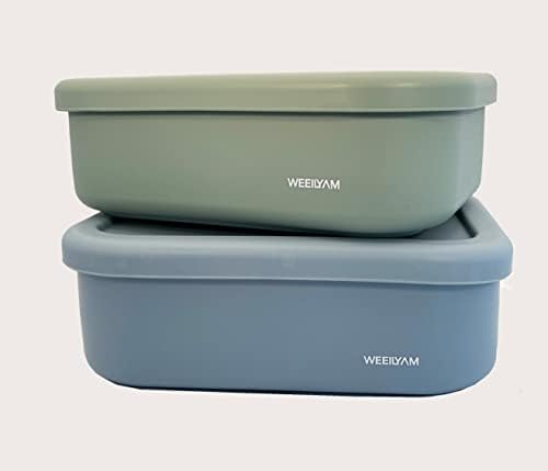 WEEILYAM, Маслинено-Зелена Силиконова кутия за Bento с 3 отделения, Гъвкав Запечатан контейнер за обяд и храна в движение
