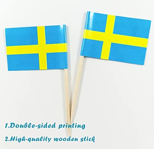 JBCD Флаг на Швеция с клечка за зъби, Шведски, Мини-Флагове за Топпинга Кексчета (100 бр)