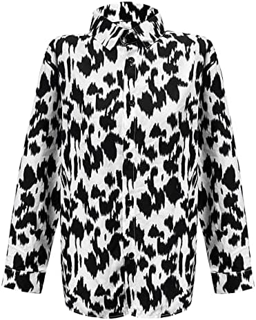 Дамски Модни Леопардовые Блузи, Ежедневни Туника С V-образно деколте и Яка, Ризи с Копчета и Дълъг ръкав, Лек Топ Свободно Намаляване