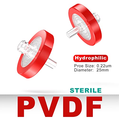 Стерилна Шприцевой филтър Гидрофильная филтриране PVDF С размер на порите 0,22 микрона, диаметър на мембраната 25 мм, В индивидуална опаковка 10/pk от Biomed Solutions