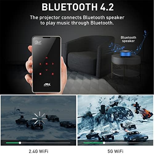 Дебелина на Проектора Mini Bluetooth, WiFi, Android 9,0 с акумулаторна батерия 4000 mah, поддръжка на мобилен проектор Miracast