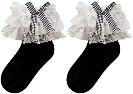 HJKOGH/ Дамски Памучни Чорапи Принцеса с волани, Удобни Чорапи в стил Харадзюку за момичета, Очарователни Много Дълги Чорапи със завързана