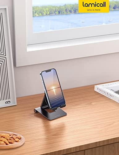 Lamicall Upgrade Суперстойкая Поставка за мобилен телефон на масата - Сгъваем Портативен Алуминиев Настолна стойка за телефон,