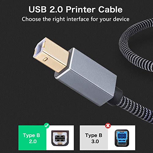 Nanxudyj за принтер Кабел 3 метра, Плитка USB кабел за принтер, USB 2.0 Кабел, тип A от мъжете на мъжа B Кабел скенер Високоскоростен