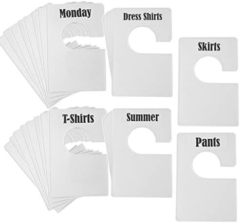 DMLNN 20 Опаковки бели Разделители размер закачалки за дрехи Plus 90 етикети (1 инч) и 24 Големи Празни етикети, Големи Правоъгълни Разделители за шкаф за дрехи (перлено бял)