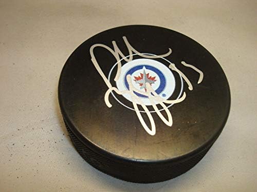 Дъстин Байфуглиен подписа хокей шайба Уинипег Джетс с автограф 1А - за Миене на НХЛ с автограф