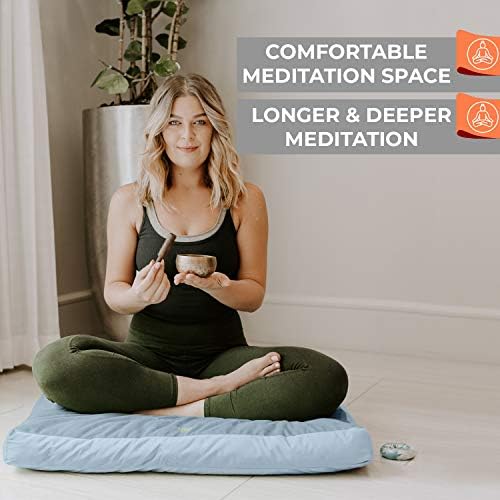 Комплект за йога и Медитация Florensi | Бледо Синьо килимче за Медитация Zabuton и Колелото за Йога 3 бр.