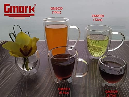 Кафе, определени от 4-те белите дробове чаши за еспресо Gmark обем 2,7 унции с двойна стена и топлоизолация GM2028