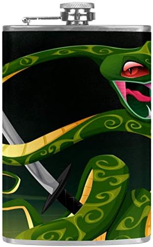 Фляжка за алкохол от неръждаема стомана, запечатани с фуния, 7,7 унция, кожен калъф, страхотна идея за подарък, фляжка - китайска зелена