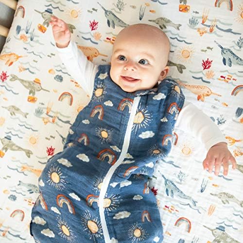 Класическа муслиновая чаршаф за легло Bebe au Lait, муселин от памук, подходящ за стандартен матрак за бебешко креватче - Narwhal