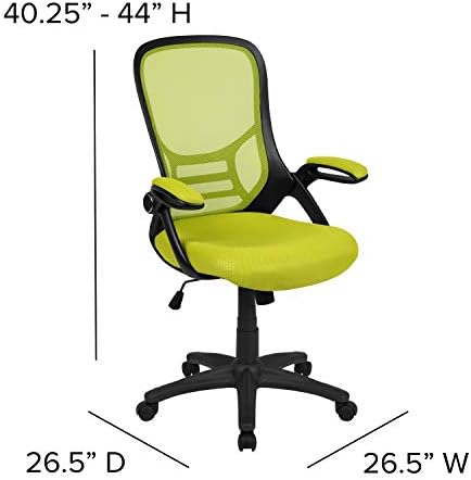 Ергономичен Офис стол с висока облегалка от зелено окото Flash Furniture с Черна рамка и откидывающимися подлакътници 26,5 D x 26,5