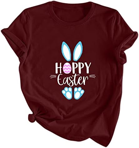 Женска Тениска Happy Easter Bunny Rabbit Graphic Tee С Забавен Принтом Букви, Ризи С Къс Ръкав, Отгоре