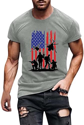 Мъжки тениски BEUU 4th of July Soldier с къс ръкав и Принтом Хартата на САЩ, Патриотични фланелки с кръгло деколте и спортни мускули