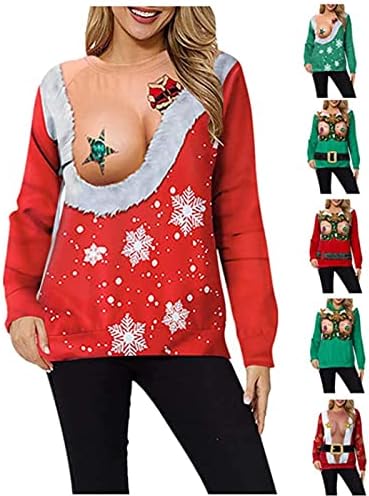Забавна Коледна Hoody за Жените, Ежедневно Hoody с Кръгло деколте и Шарките, Унисекс, Празничен Пуловер с Дълъг Ръкав, Ризи, Пуловери