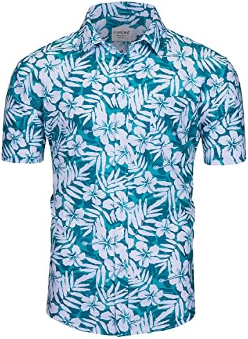 мъжки хавайска Риза fohemr и Кратък Плажен Комплект с тропически модел Ананас/Фламинго, Къс ръкав, 2 бр.