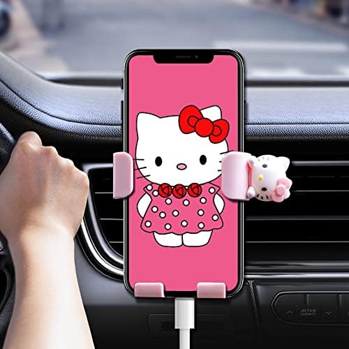 Сладък Държач за мобилен телефон TUINS за кола, Розова Закопчалка за телефон с шарките на Hello Kitty автомобил на вентилационни отвори,