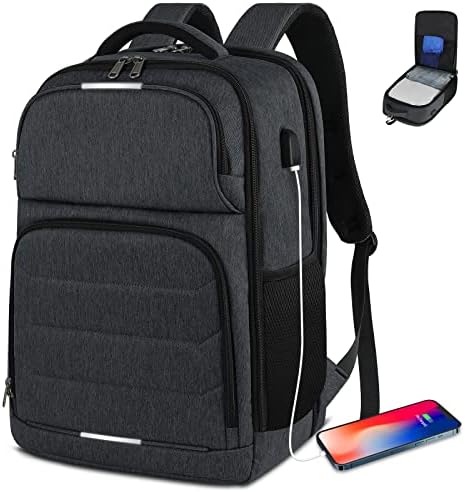 SDYSM Раница за лаптоп 17,3, Удобен за Пътуване Раница TSA за Мъже И Жени, Водоустойчив Бизнес чанта за Колеж с USB порт за зареждане,