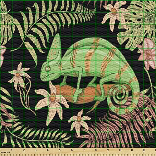 Тропическа плат Ambesonne by The Yard, Гущер-Хамелеон и Диви цветя в Екзотичен Начин Влечуги, Декоративна тъкан за тапицерия на мебелите