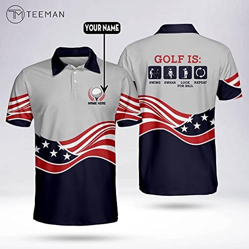 TEEMAN Персонализирани Патриотични Риза за Голф, за мъже, Риза за голф с Флага на сащ за Мъже, Забавна Риза За Голф С Къс
