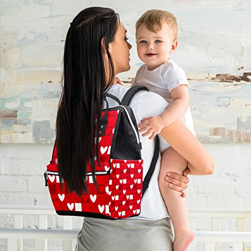 Чанта за Памперси Пътен Раница за грижа за дете, Чанта за майките Голям Капацитет, с Шарките на Червено Сърце
